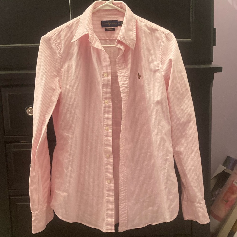EUC Pink & White Ralph Lauren Button Down Shirt